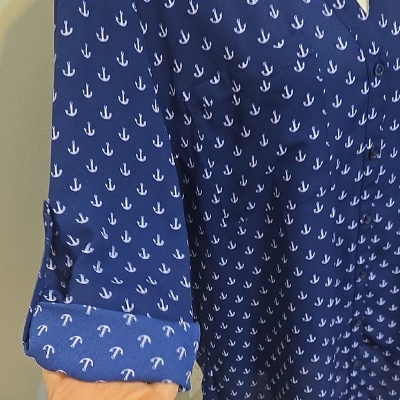 Express Navy Anchor Print Button Down Shirt - Picture 3 of 5